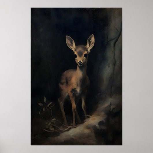 Poster Bébé Cerf Faon Art Mural, Animaux de la Forêt, Som (Devant)