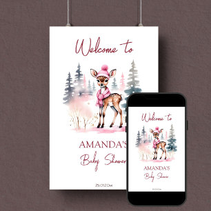Poster Bébé c'est froid fille cerf baby shower signe de b