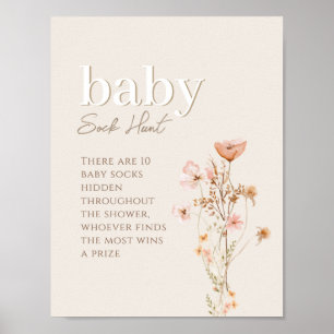 Poster Bébé Chasse Sock Signal Pour Baby shower Fleur sau