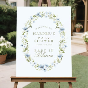 Poster Bébé de fleurs bleues dans le Baby shower en fleur