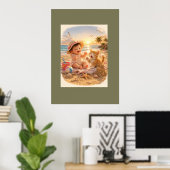 Poster Bébé de la plage et joie du château de sable du ch (Bureau à domicile)