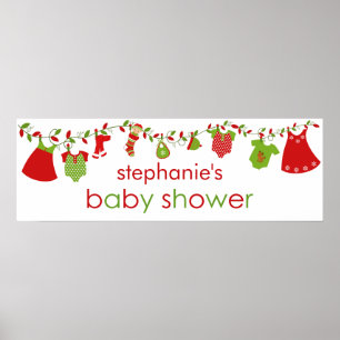 Poster Bébé de Noël Blanchisserie fille Baby shower banni