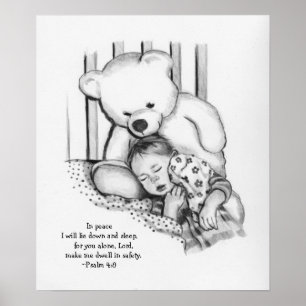 Poster Bébé de sommeil, ours de nounours attentif : Vers
