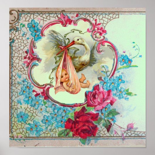 Poster BÉBÉ DE STORK DOUCHE DE FILLE Vert (Devant)