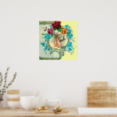 POSTER BÉBÉ DE STORK DOUCHE FILLE JAUNE (Cuisine)