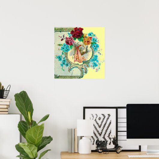 POSTER BÉBÉ DE STORK DOUCHE FILLE JAUNE (Bureau à domicile)