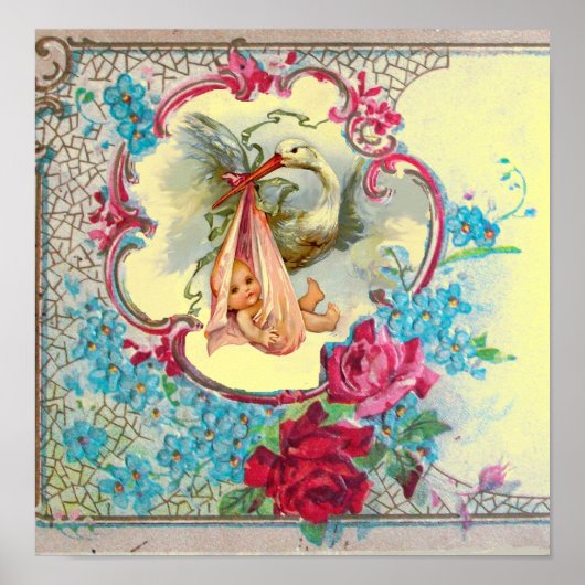 POSTER BÉBÉ DE STORK DOUCHE FILLE JAUNE (Devant)