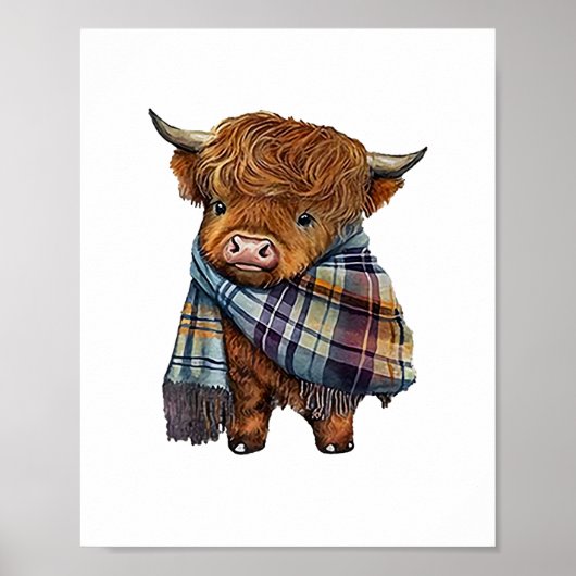 Poster Bébé De Vache De West Highland Avec Écharpe Plaid (Devant)