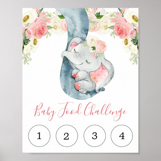 Poster Bébé défi de nourriture signe baby shower d'élépha (Devant)