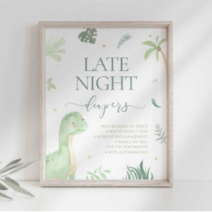 Poster Bébé Dino Baby shower Late Night Diapers Signale