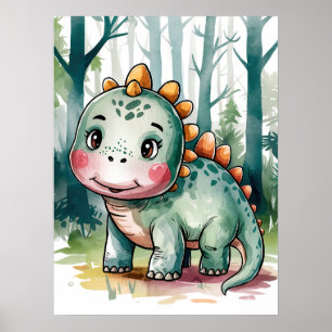 Poster Bébé dinosaure adorable - Jungle préhistorique mig