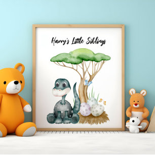 Poster Bébé dinosaure mignon avec ses petits frères et so