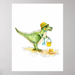 Poster Bébé Dinosaure T-Rex sur la plage