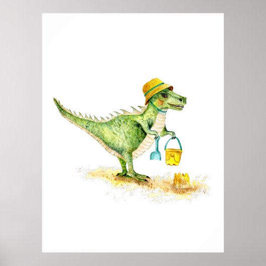 Poster Bébé Dinosaure T-Rex sur la plage (Devant)