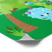 Poster Bébé Dinosaures avec papillons, arc-en-ciel et sol (Coin)