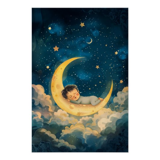 Poster Bébé dormant sur la Lune (Devant)