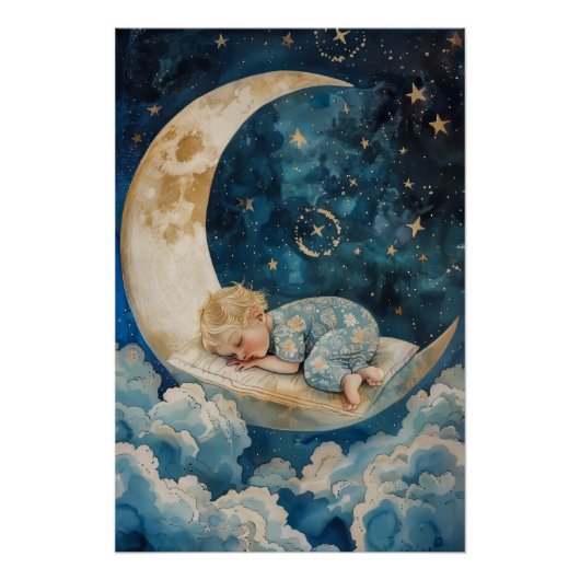 Poster Bébé dormant sur la Lune (Devant)