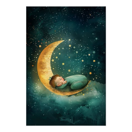 Poster Bébé dormant sur la Lune (Devant)