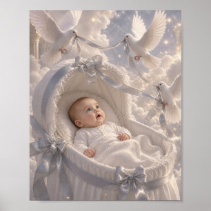 Poster Bébé - élégantes colombes décorant un berceau