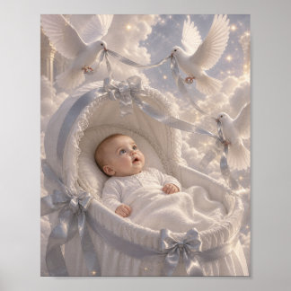 Poster Bébé - élégantes colombes décorant un berceau