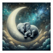 Poster Bébé Eléphant Dormir Sur Crescent Moon (Devant)