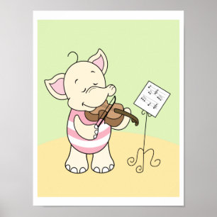 Poster Bébé éléphant jouant à l'affiche violon