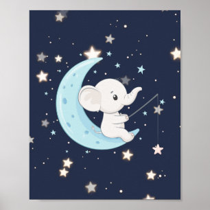 Poster Bébé éléphant pêchant des étoiles