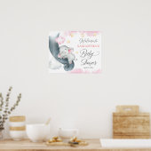Poster Bébé éléphant rose fille baby shower signe de bien (Cuisine)