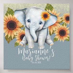 Poster Bébé éléphant Shower Fleur de soleil Paillettes Bl