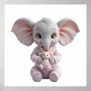 Poster Bébé éléphant tenant un jouet – Douce nurserie