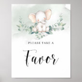 Poster Bébé éléphant vert eucalyptus boho signe de faveur (Devant)