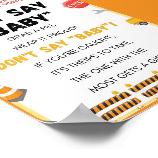 Poster Bébé en construction Baby shower Jeu Signal (Coin)