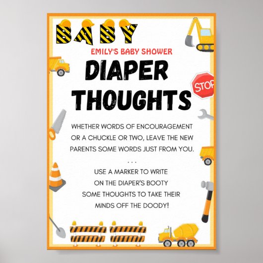 Poster Bébé en construction Baby shower Jeu Signal (Devant)