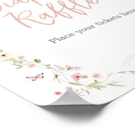 Poster Bébé en fleur Baby shower Papillon  Déchets Raffle (Coin)