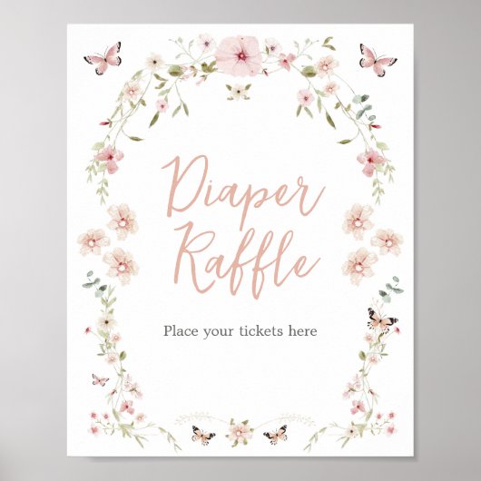 Poster Bébé en fleur Baby shower Papillon  Déchets Raffle (Devant)