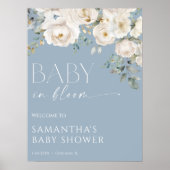 Poster Bébé en Fleur bleu poussiéreux baby shower garçon (Devant)