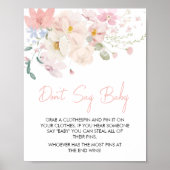 Poster Bébé en Fleur Blush Rose Floral Ne pas dire Bébé (Devant)