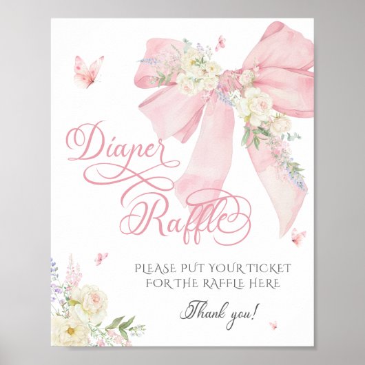 Poster Bébé en fleur Pink Bow Fleur de couches Raffle (Devant)