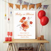 Poster bébé en fleurs baby shower botanique orange accuei