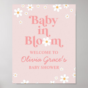 Poster Bébé en fleurs Bienvenue pour la douche Rose Margu