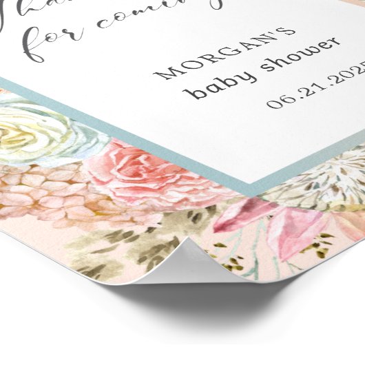 Poster Bébé en fleurs Bohême Baby shower signe Merci (Coin)