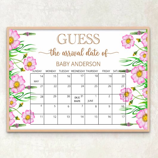 Poster Bébé en fleurs calendrier de devinette de date pré
