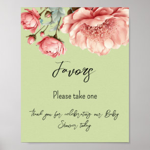 Poster Bébé en fleurs Rose rose Baby shower Faveurs