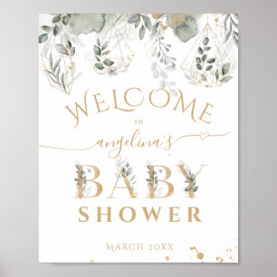 Poster Bébé en fleurs Verdure & Baby shower Or accueil