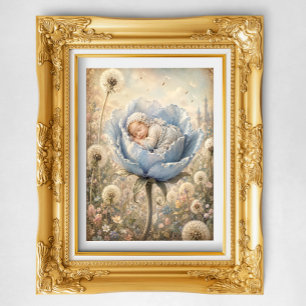 Poster Bébé endormi dans une fleur bleue