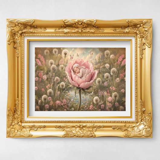 Poster Bébé endormi dans une fleur rose