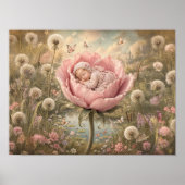 Poster Bébé endormi dans une fleur rose (Devant)