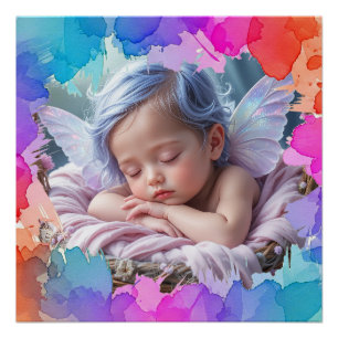 Poster Bébé endormi photo aquarelle pastel doux