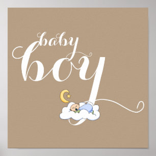 Poster Bébé endormi typographie mignonne pépinière brune