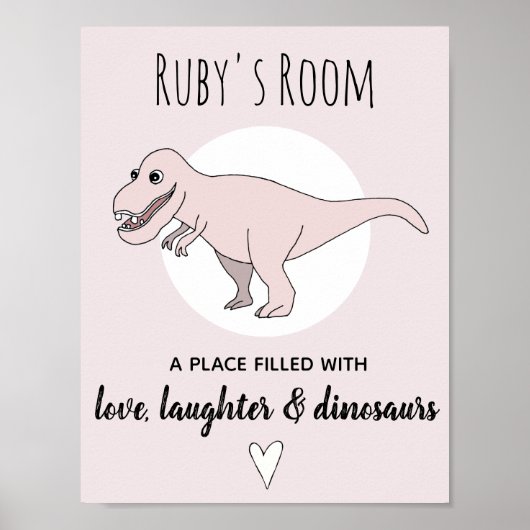 Poster Bébé Fille Doodle Dinosaure Rose T-Rex Nom Nurseri (Devant)